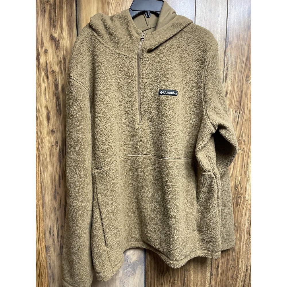 Columbia Men's XL Hooded fleece Camel brown pockets Hoodie quarter Zip
